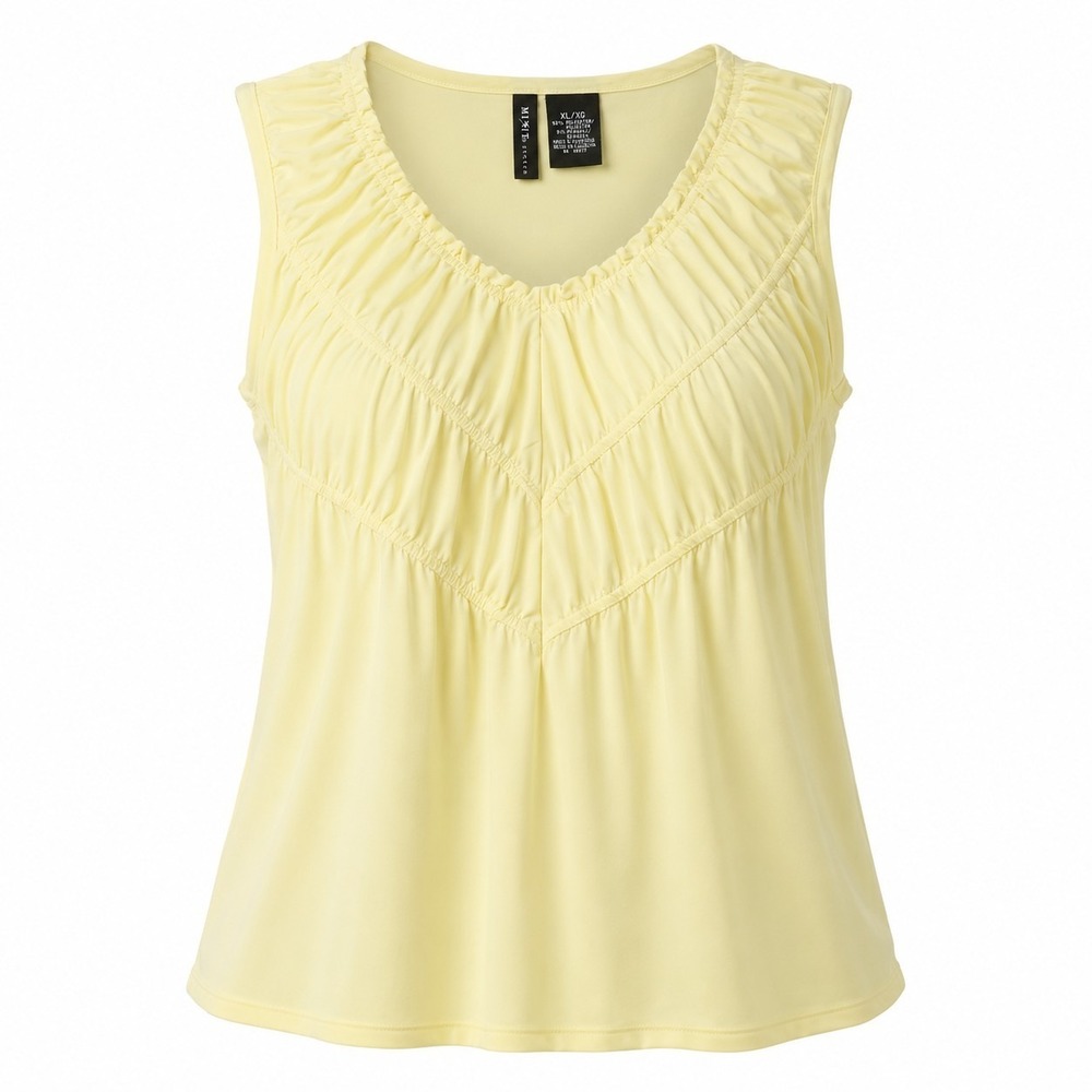 Mixit Stretch Sleeveless Top Women XL Yellow Ruched V Neck Y2K Blouse